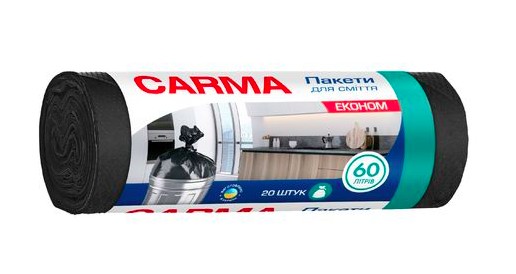 Carma пакети д/сміття 60л 20шт чорний 60*70см 7мкм